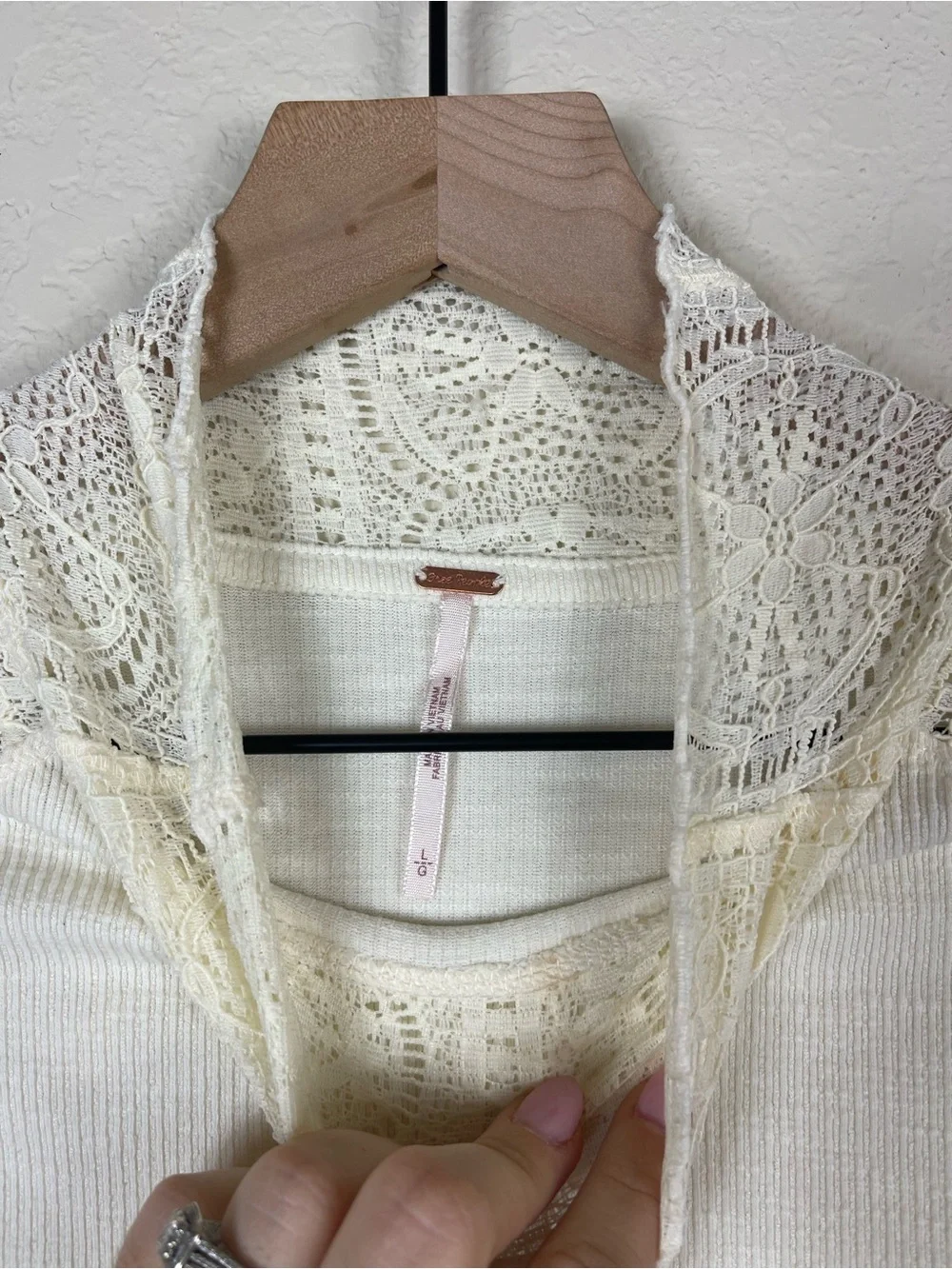 Free People Freddie Long Sleeve Lace Top White Size Large
